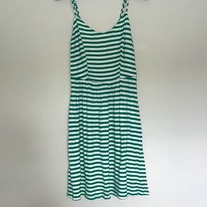 Old Navy Green & White striped spaghetti strap dress